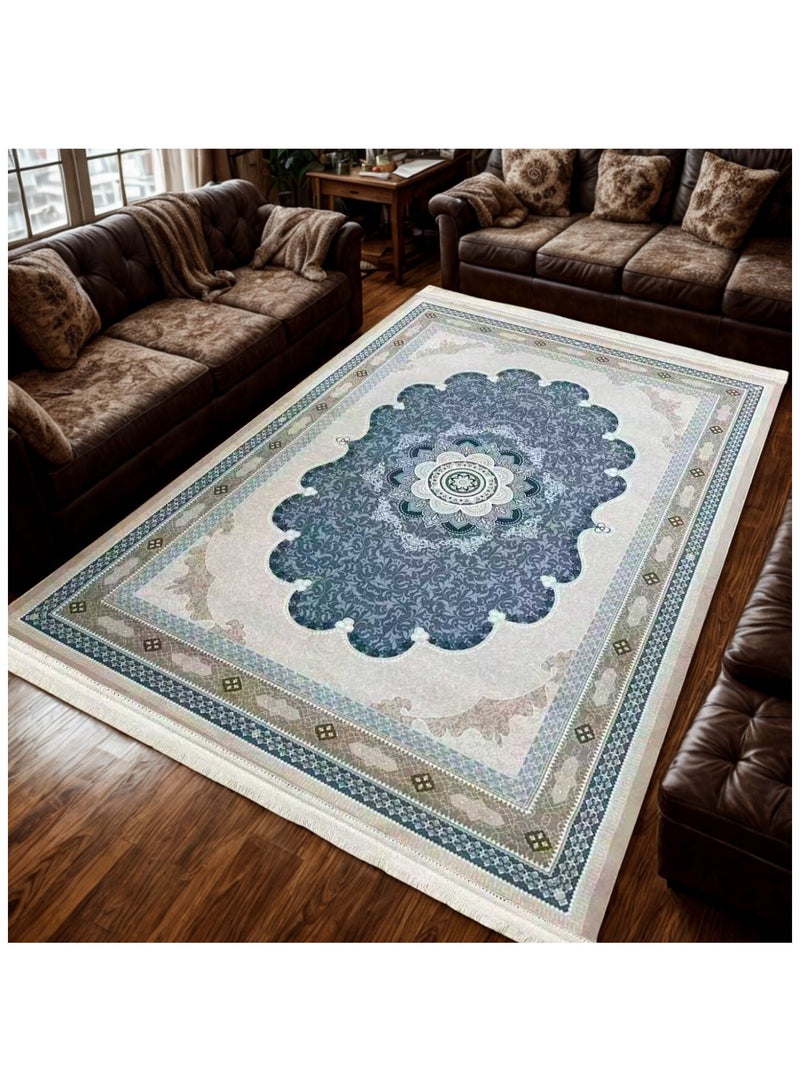 SMART HOME Large padded floor mat with a soft velvet surface and non-slip backing - Living room rug - Majlis rug - Lounge rug - Luxurious decorative rug - Elegant rug with modern patterns for living rooms and majlis - Size 400x300cm - Suitable for everyday use and entertaining - Image 3